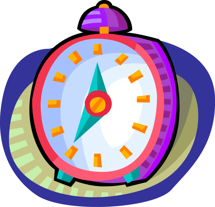 Vector Illustration of Alarm Clock Displays Time and Rings For Wake-Up Call
