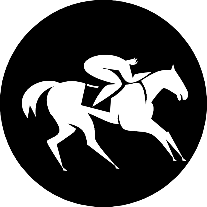 Vector Illustration of Equestrian Jockey Rides Race Horse at Horse Track