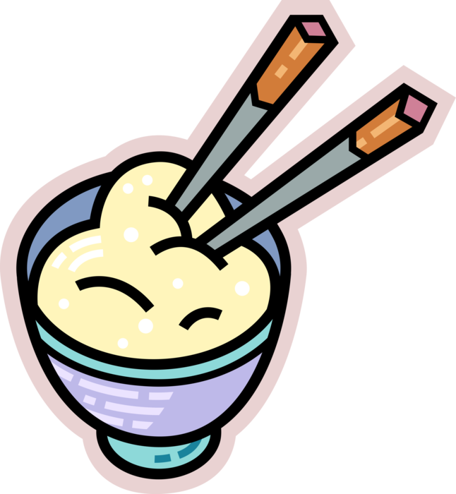 Vector Illustration of Chinese and Japanese Asian Bowl of Rice with Chopsticks