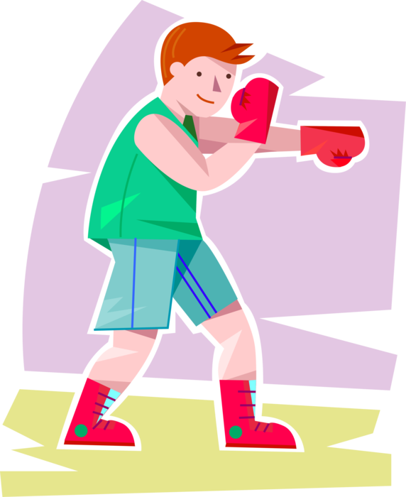 Vector Illustration of Primary or Elementary School Student Boy Shadow Boxer Boxing with Gloves