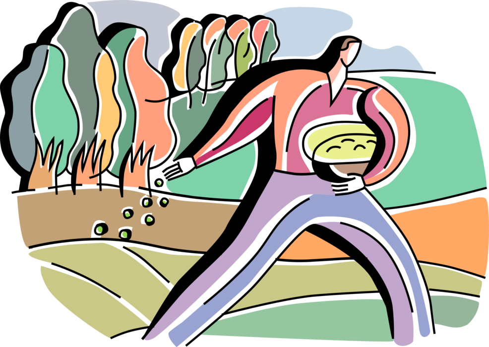 Vector Illustration of Farmer Planting Seeds to Create New Opportunities for Growth