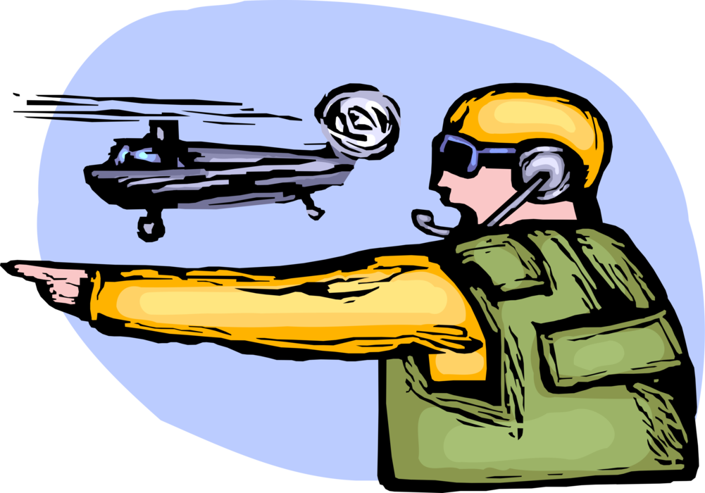 Vector Illustration of United States Navy Aircraft Carrier Air Operation Flight Deck Crew Signals Landing Helicopter