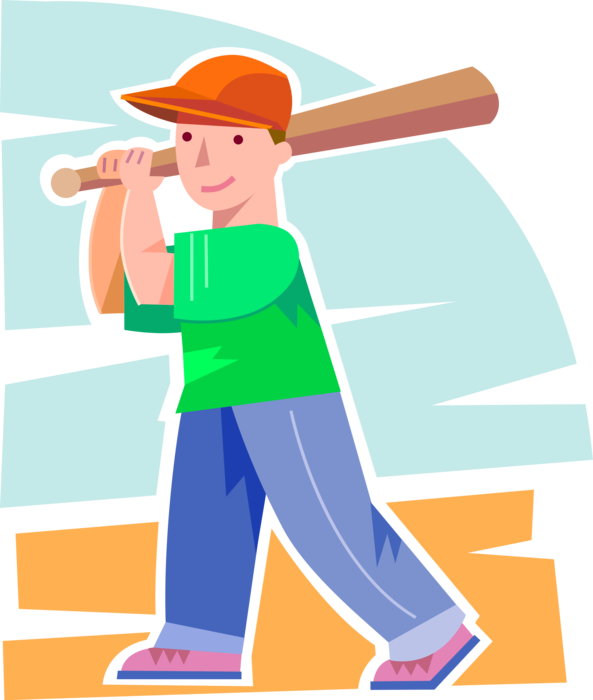 Vector Illustration of American Pastime Sport of Baseball Player Comes to Plate During Game with Baseball Bat