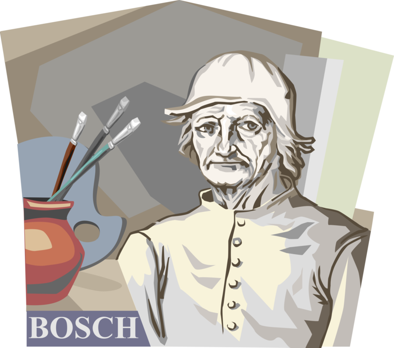 Vector Illustration of Hieronymus Bosch, Dutch Netherland Artist Painter