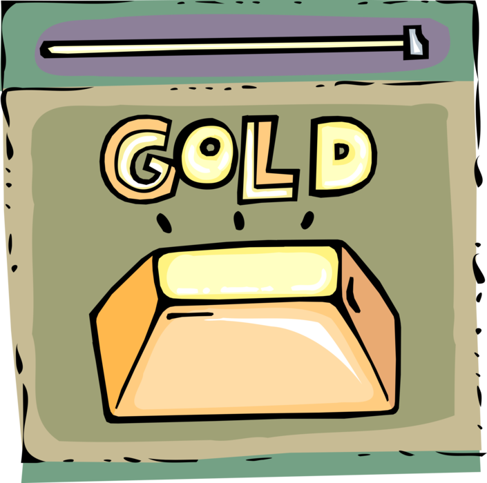 Vector Illustration of Precious Metal Gold Bar, Gold Bullion or Gold Ingot of Refined Metallic Gold