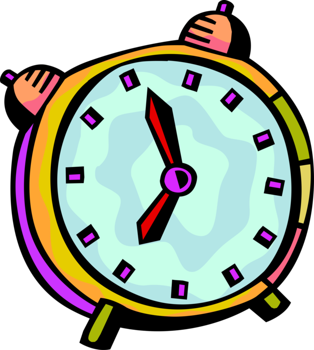 Vector Illustration of Alarm Clock Displays Time and Rings For Wake-Up Call