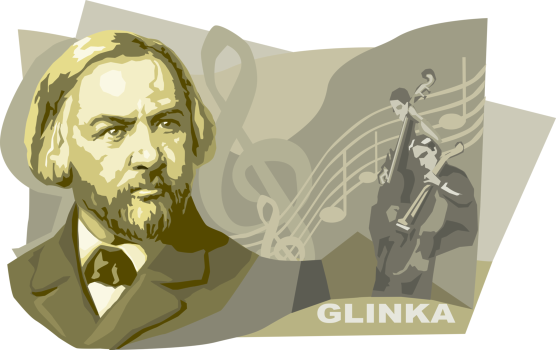 Vector Illustration of Mikhail Glinka, Composer and Fountainhead of Russian Classical Music