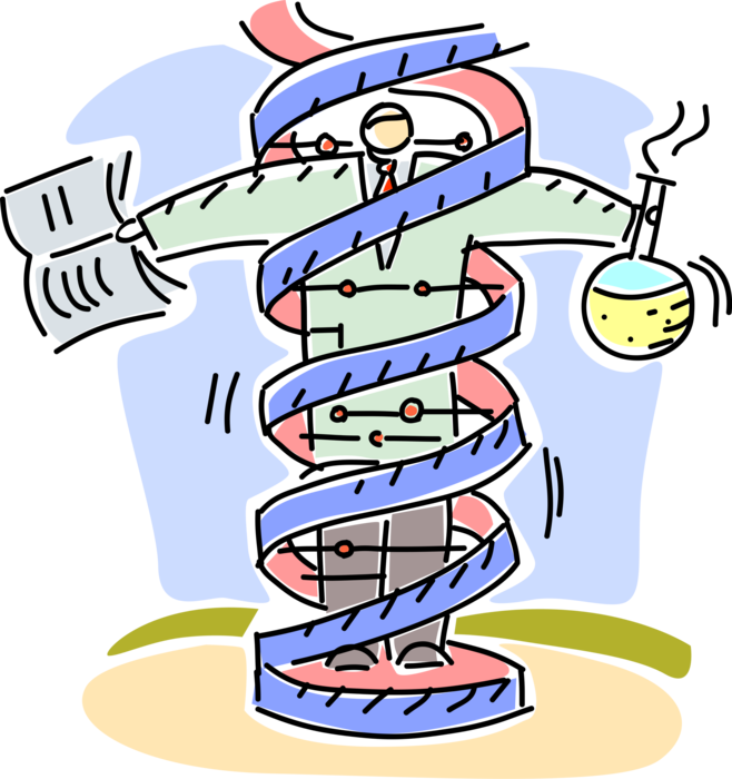 Vector Illustration of Scientific Research with Double Helix DNA Deoxyribonucleic Acid Molecule Genetic Instructions