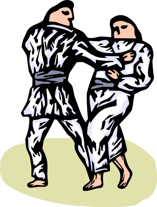 Vector Illustration of Self-Defense Martial Artists Sparring in Judo Match