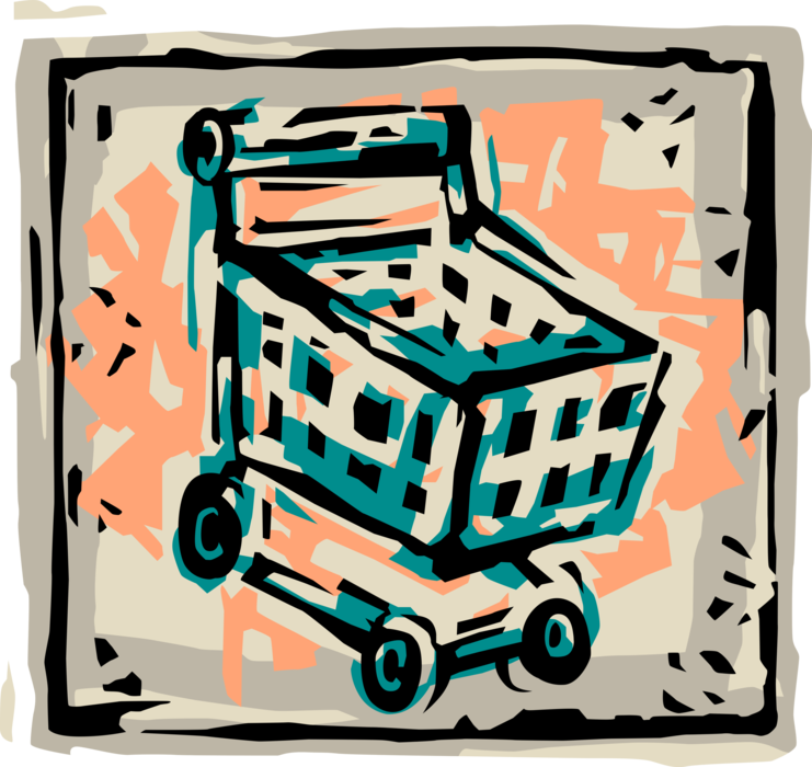 Vector Illustration of Supermarket Grocery Store Shopping Cart