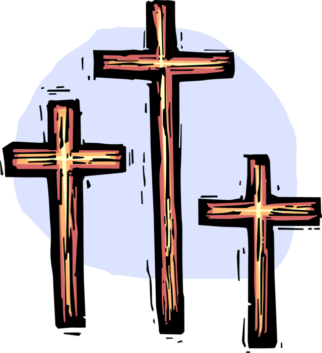 Vector Illustration of Christian Crucifixion Three Crosses at Golgotha Calvary where Christ was Crucified