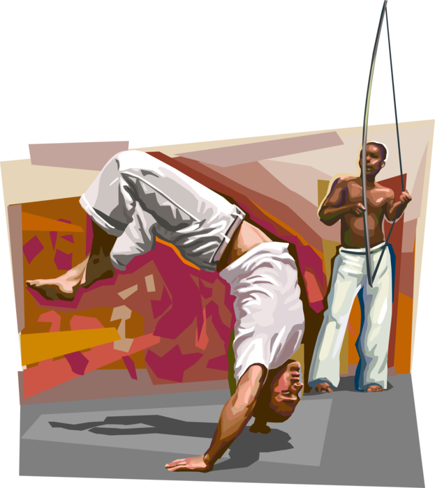 Vector Illustration of Bahia Culture Capoeira Brazilian Martial Art Combines Elements of Dance, Acrobatics, and Music