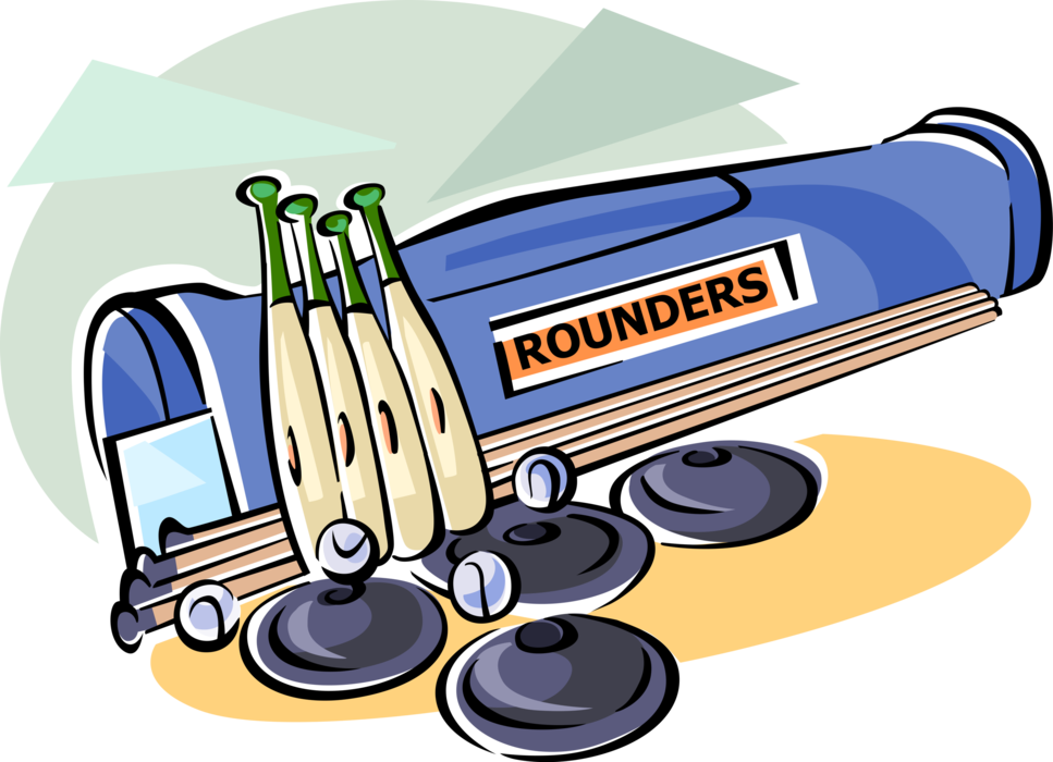 Vector Illustration of Sport of Rounders Bat-and-Ball Game Equipment