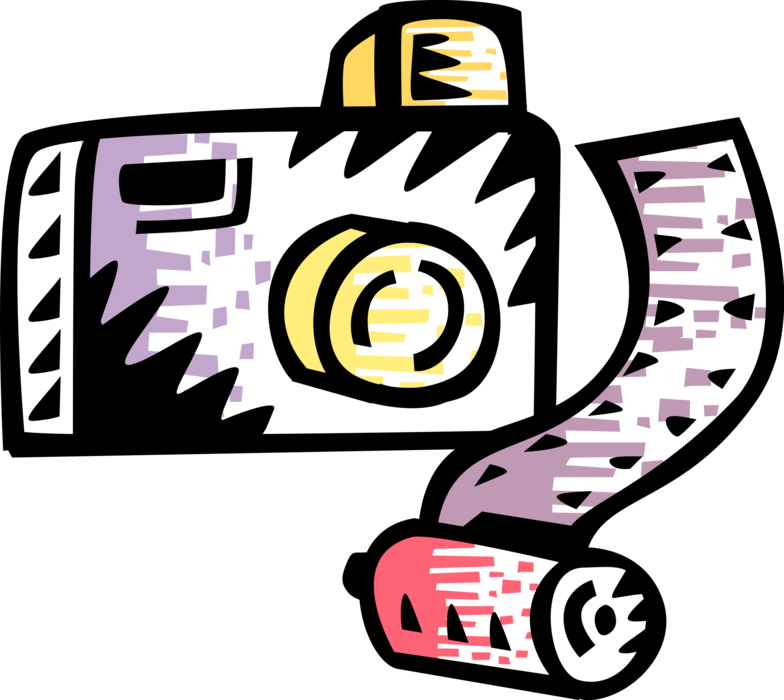 Vector Illustration of Optical Photography Camera Captures Photographic Images with Film Canister