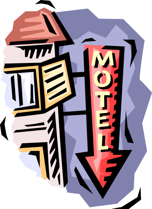 Vector Illustration of Motel Sign Roadside Motor Hotel Provides Motorists and Travelers with Lodging