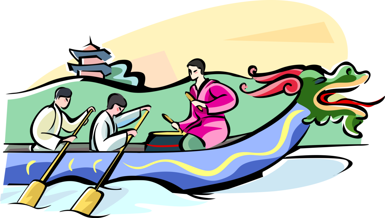 Vector Illustration of Dragon Boat Festival, Tuen Ng or Duanwu Festival Traditional Holiday in China