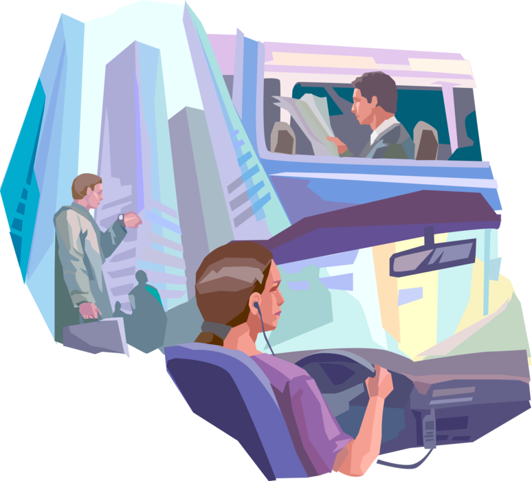 Vector Illustration of Normal Business Workday Commuting Activity by Walking, Automobile and Public Transportation