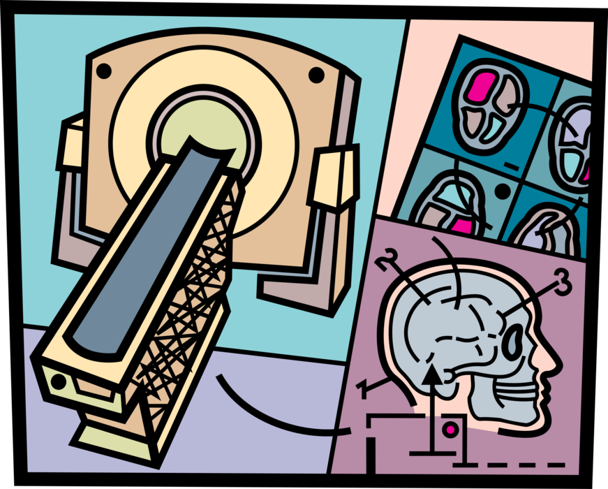 Vector Illustration of Medical Magnetic Resonance Imaging (MRI) used in Radiology to Image Human Anatomy