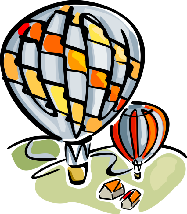 Vector Illustration of Hot Air Balloon with Gondola Wicker Basket Carry Passengers Aloft