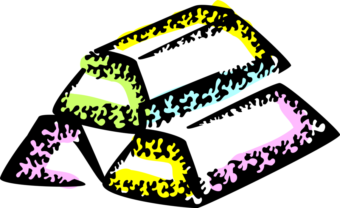 Vector Illustration of Precious Metal Gold Bar, Gold Bullion or Gold Ingot of Refined Metallic Gold