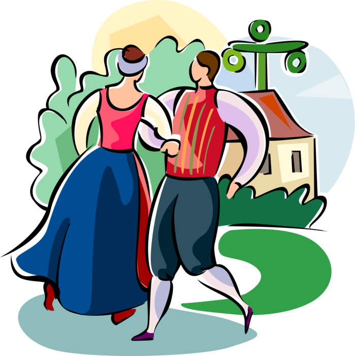 Vector Illustration of St John's Day Swedish Midsummer Festival Dancing on Summer Solstice, Sweden