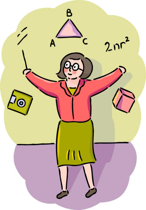 Vector Illustration of High School Teacher Teaching Geometry in Classroom