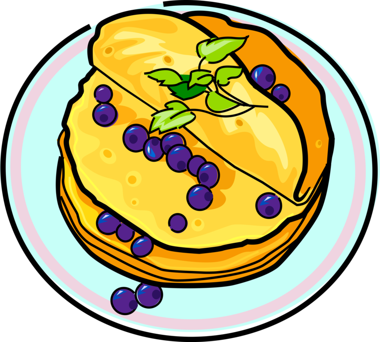 Vector Illustration of Russian Blini Pancakes with Fruit Blackberries