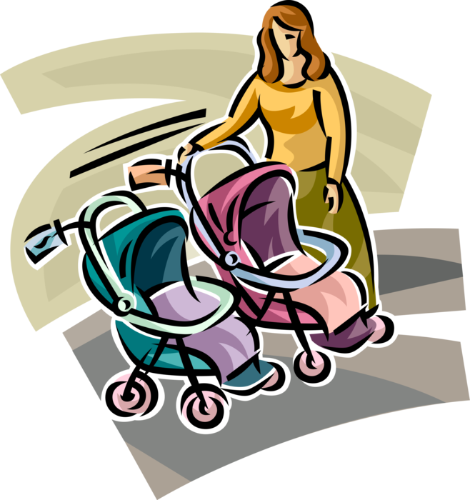 Vector Illustration of New Mother Shopping for Baby Strollers, Carriage or Pram for Infant Child