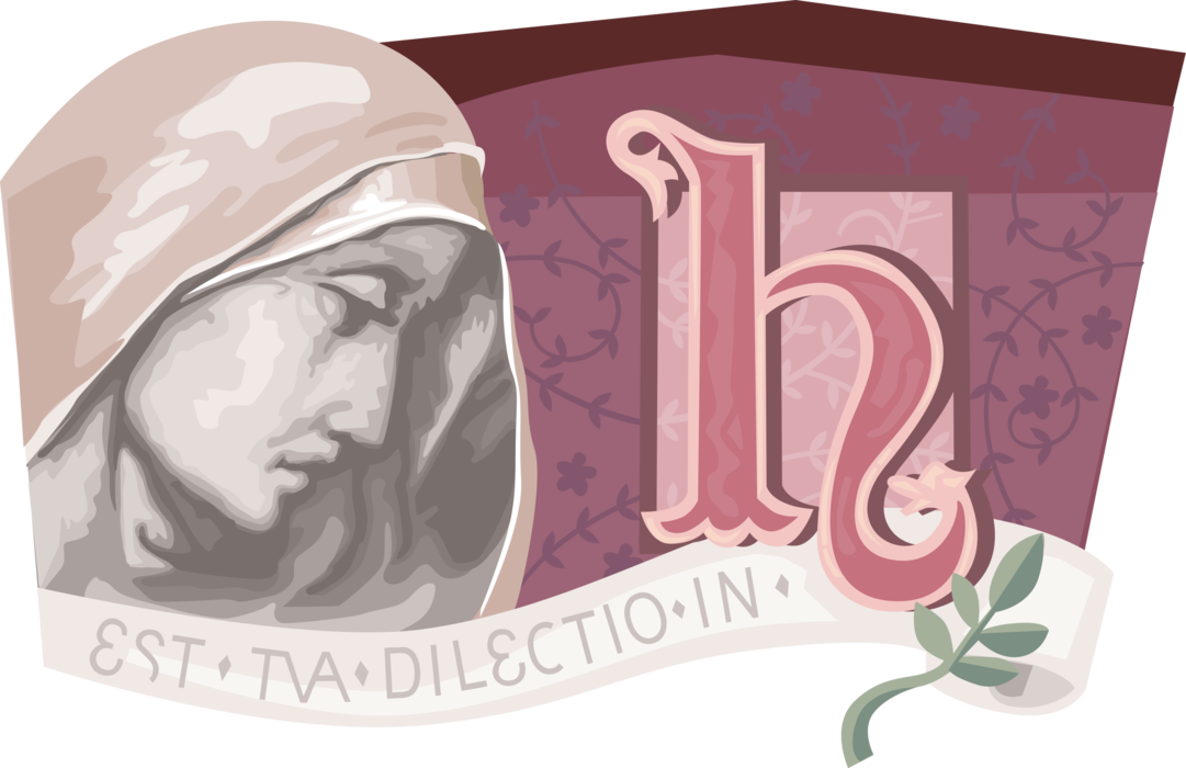 Vector Illustration of Hildegard Von Bingen, Saint Hildegard German Benedictine Abbess, Rriter, Composer, Philosopher