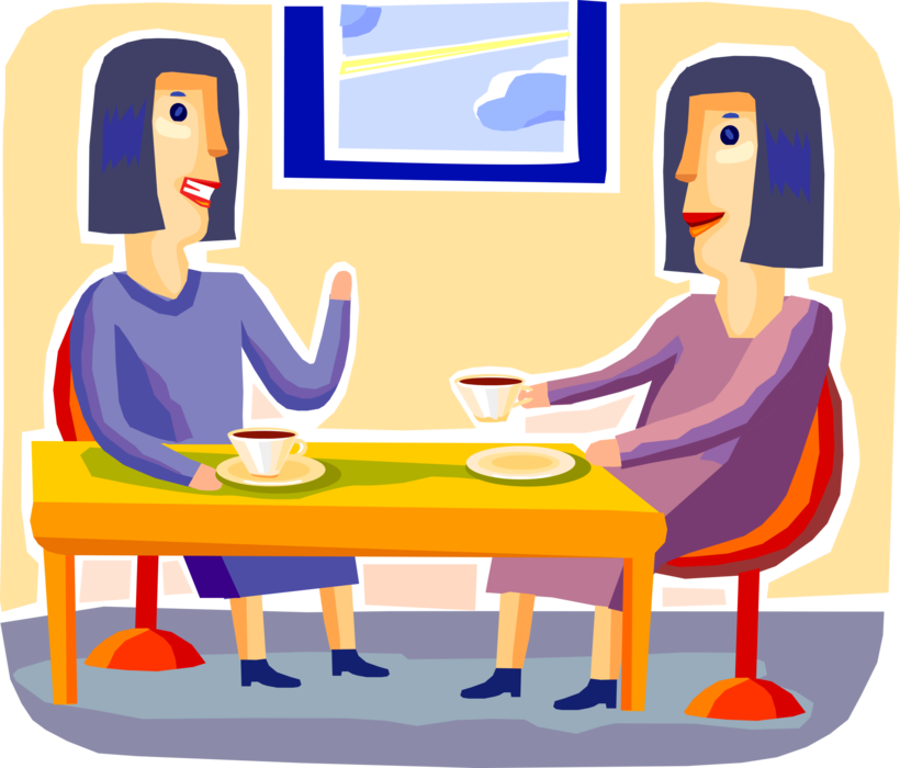 Vector Illustration of Best Friend Besties Have Coffee and Enjoy Chit Chat Inconsequential Conversation