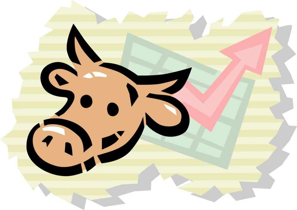 Vector Illustration of Financial Stock Market Bull with Horns Represents Bull Market Encouraging Buying on Wall Street