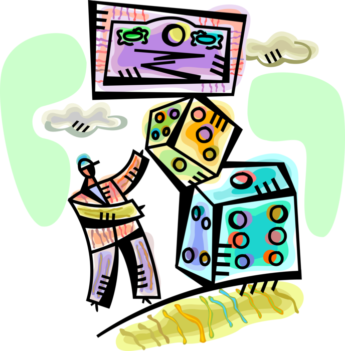 Vector Illustration of Businessman Takes Risks and Rolls Dice