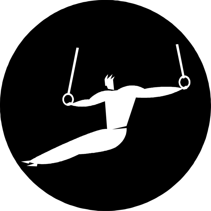 Vector Illustration of Gymnast Performs Gymnastics Routine on Rings