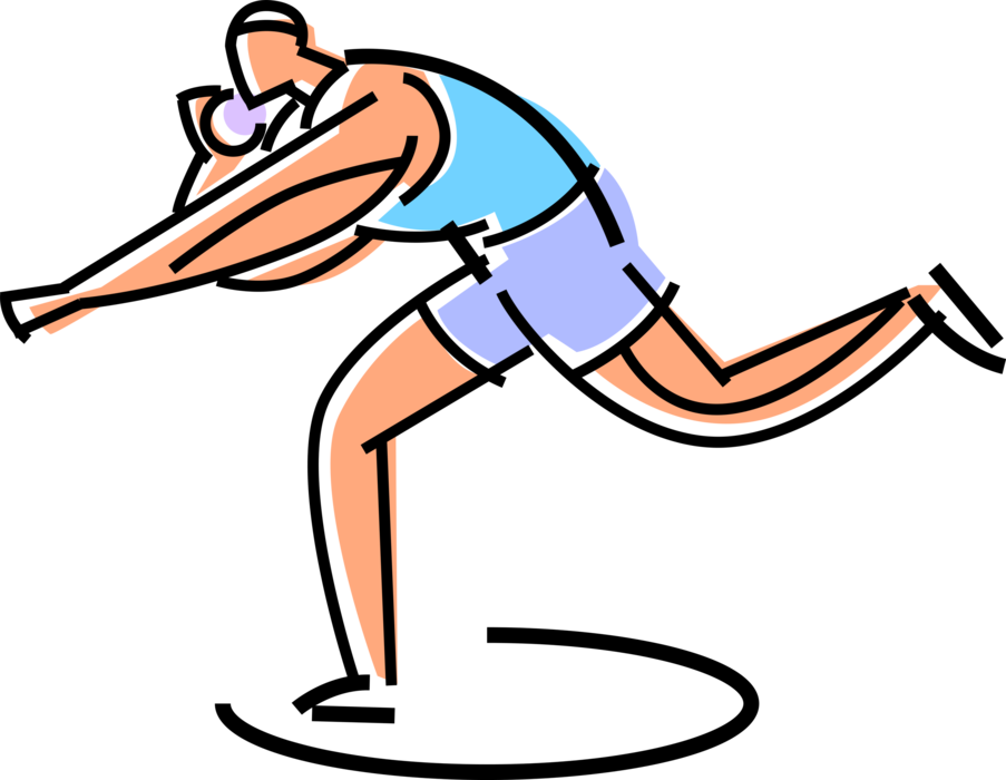 Vector Illustration of Track and Field Athletic Sport Contest Athlete Throws Shot Put in Track Meet