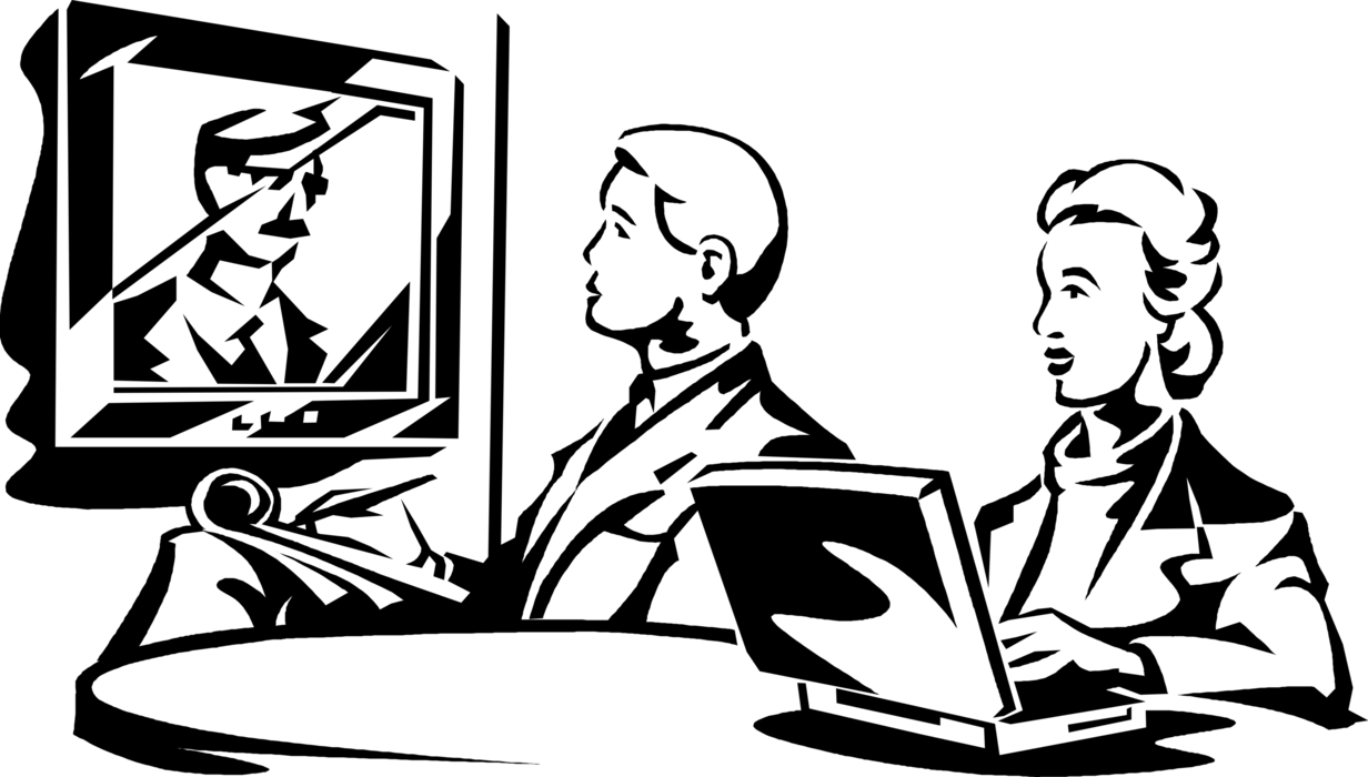 Vector Illustration of Business Associates Take Notes in Boardroom Meeting Video Conference
