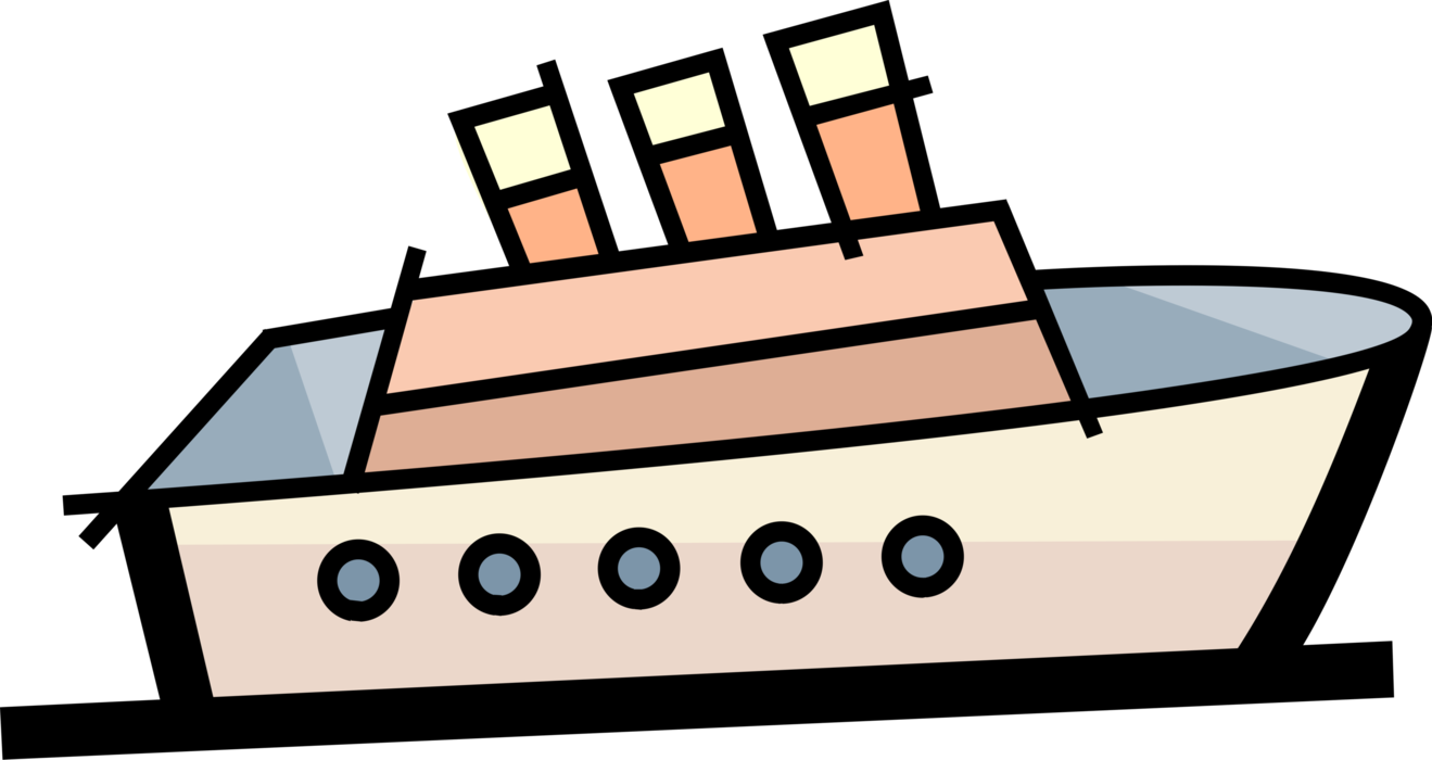 Vector Illustration of Cruise Ship or Ocean Liner Passenger Ship used for Pleasure Voyages