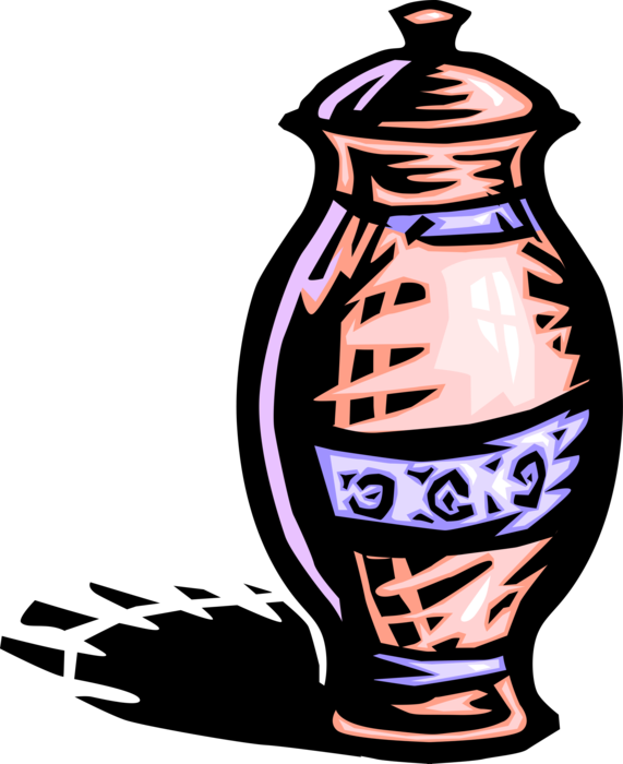 Vector Illustration of Funeral Urn Vase with Cremation Ashes of Deceased of Loved One