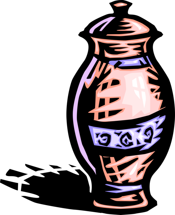 Vector Illustration of Funeral Urn Vase with Cremation Ashes of Deceased of Loved One