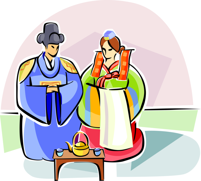 Vector Illustration of Traditional South Korean Wedding Dress