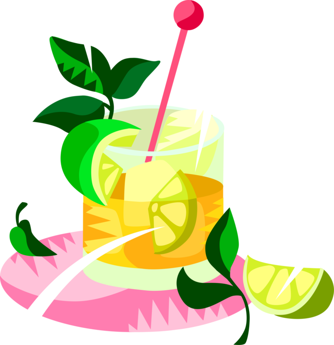 Vector Illustration of Caipirinha, Brazilian Carnival Drink National Cocktail, Made with Cachaça, Sugar, Lime