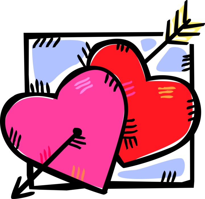 Vector Illustration of Valentine's Day Sentimental Cupid Arrow with Two Love Hearts Intertwined as One
