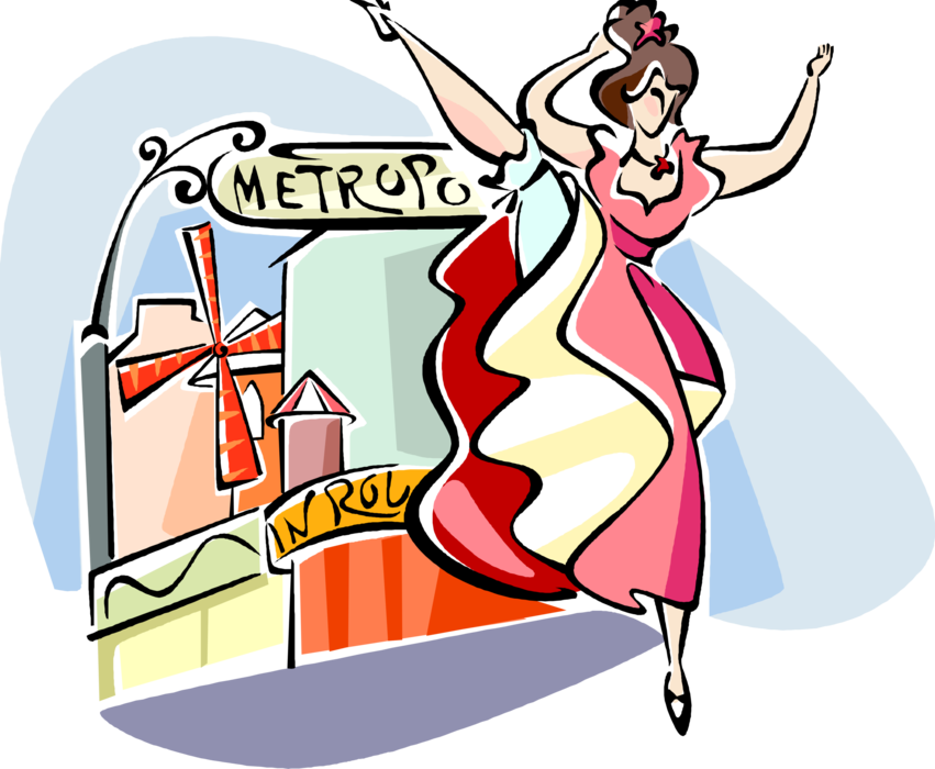 Vector Illustration of Performer in Moulin Rouge Cabaret, Paris, France