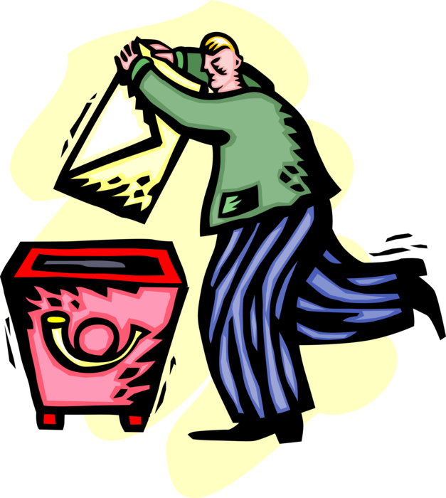 Vector Illustration of Businessman Mails Envelope Letter in Postal Service Mailbox