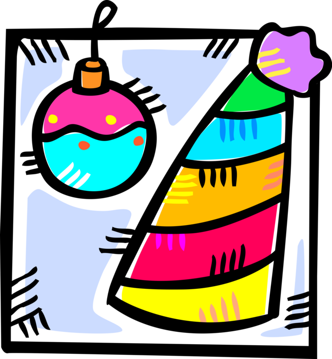 Vector Illustration of Party Hat and Christmas Tree Ornament Decoration