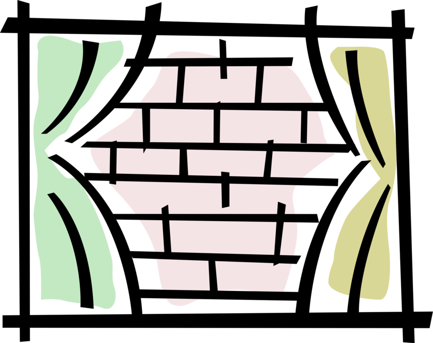 Vector Illustration of Window View Looks at Masonry Brick Wall
