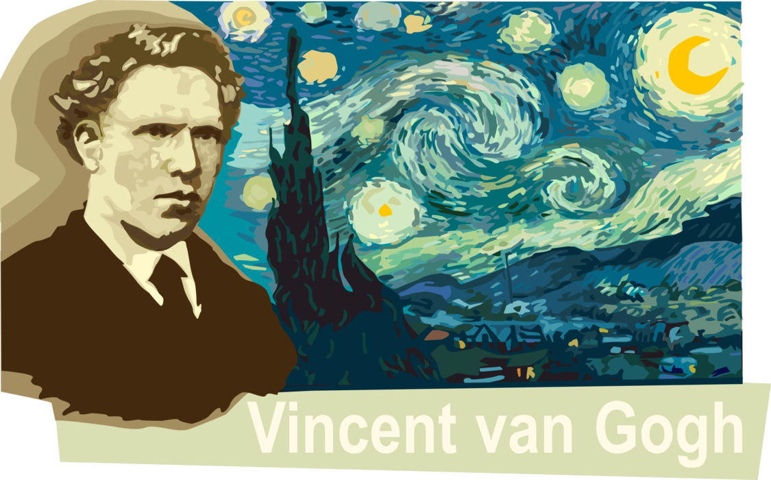 Vector Illustration of Vincent Van Gogh, Dutch Post-Impressionist Artist Painter