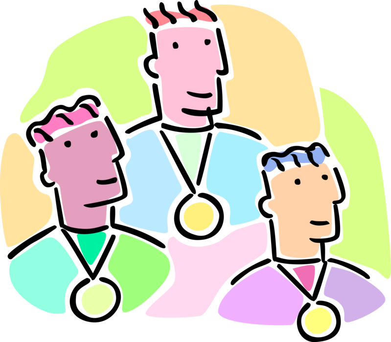 Vector Illustration of Winning Athletes with Olympics Medals of Achievement for Performance