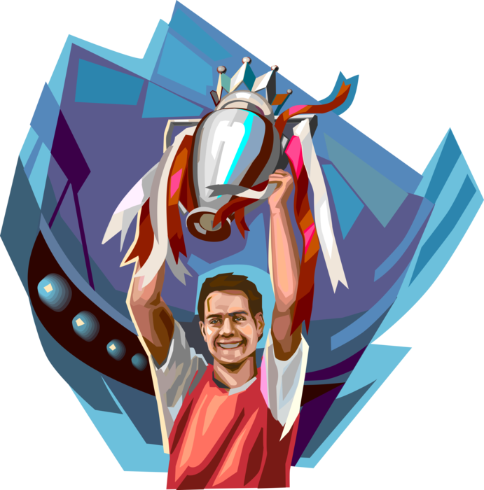 Vector Illustration of Sports Champion with Winner's Trophy Cup