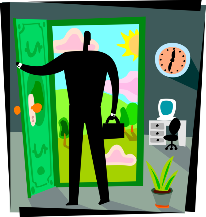 Vector Illustration of Businessman Opens Doorway to Financial Opportunity and Corporate Profitability