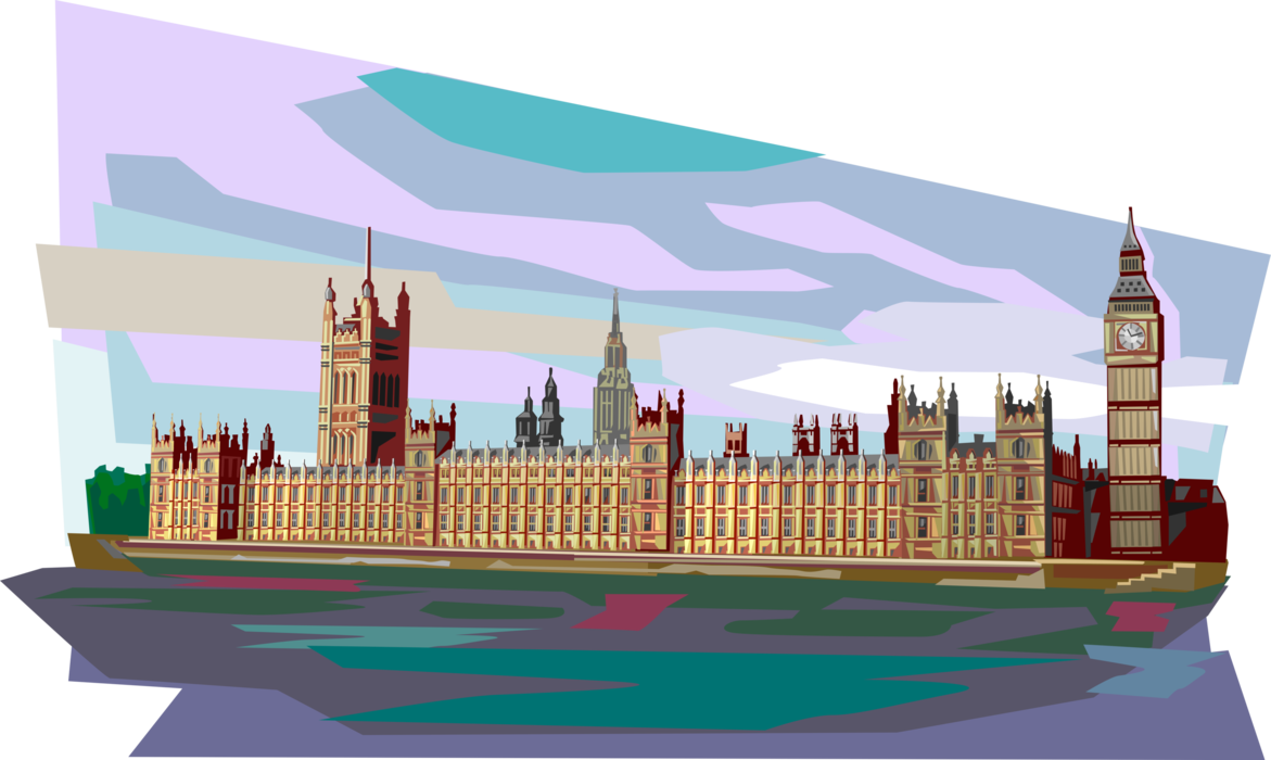 Vector Illustration of British Houses of Parliament Buildings, London, United Kingdom